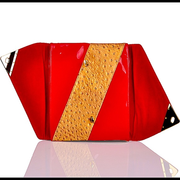 Ashard Richley Red Leather Envelope Clutch - Picture 1 of 9